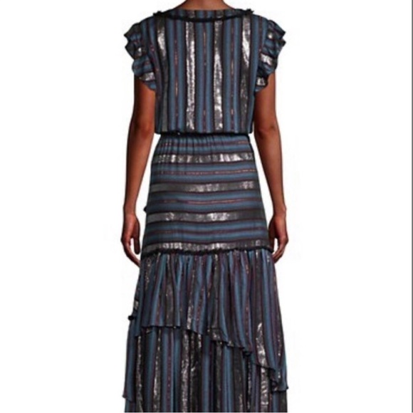 Tessora Long Dress Blue Metallic Stripes Large M2 - Picture 2 of 8